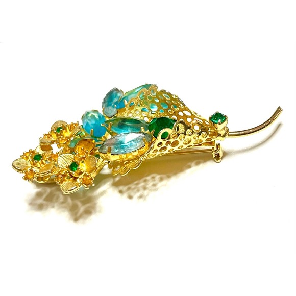 VINTAGE Brooch Blue Givre Rhinestone Vtg Flower Estate Costume Jewelry Pin AU06 - Picture 3 of 6
